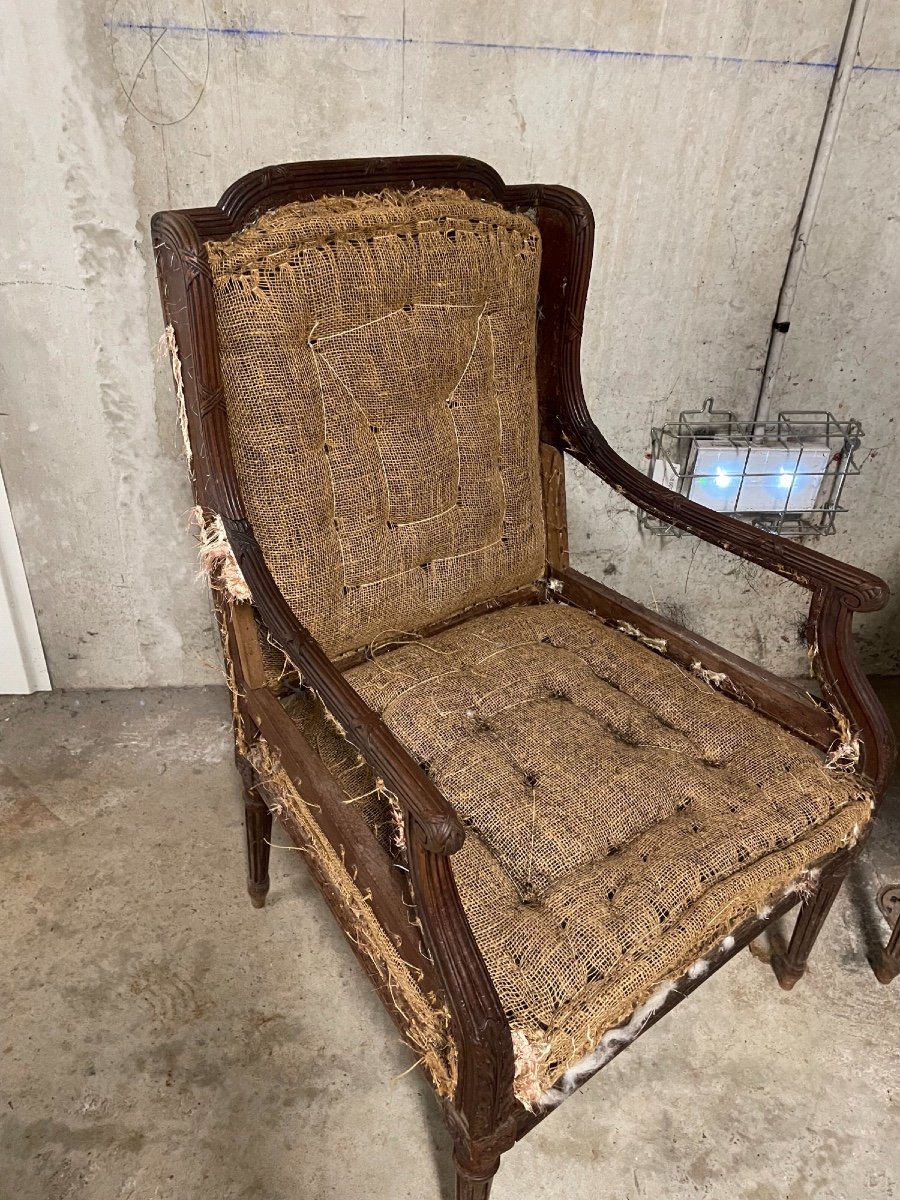 Pair Of Old Bergeres Armchairs Louis XVI Style XIX Eme To Cover Old Armchair-photo-2