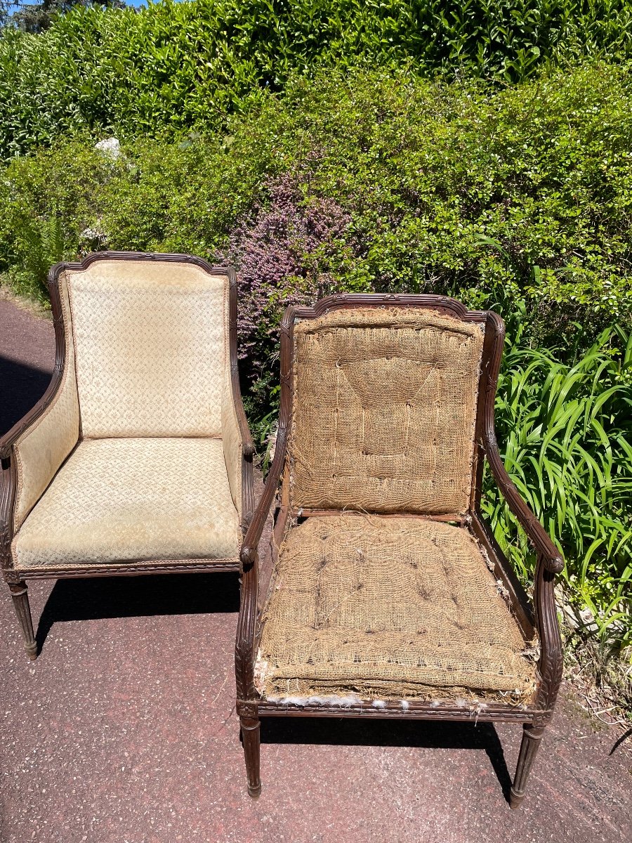 Pair Of Old Bergeres Armchairs Louis XVI Style XIX Eme To Cover Old Armchair-photo-2