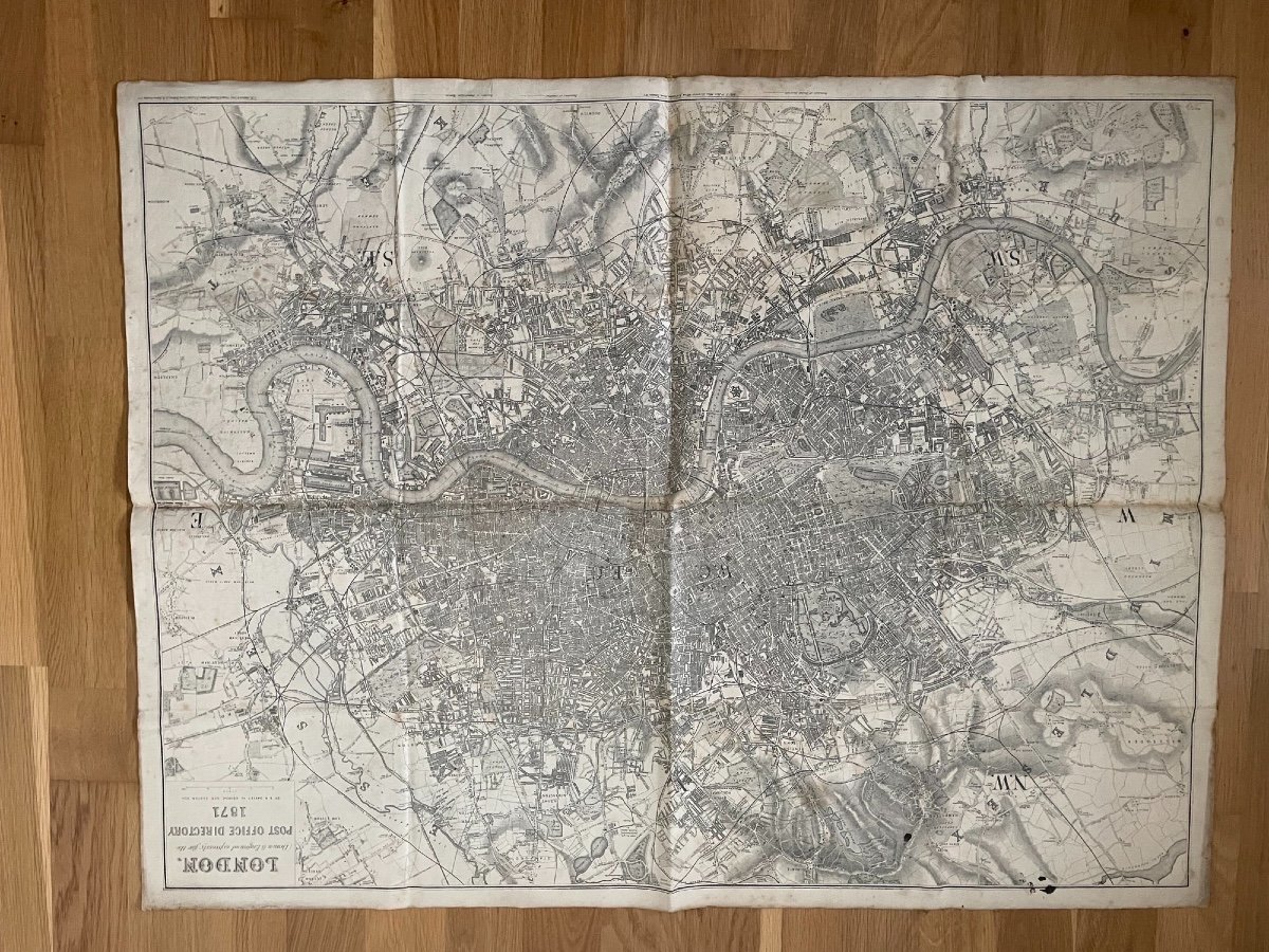 Large Old City Map Of London Dated 1871 Post Office London Uk Curiosity Collection-photo-3