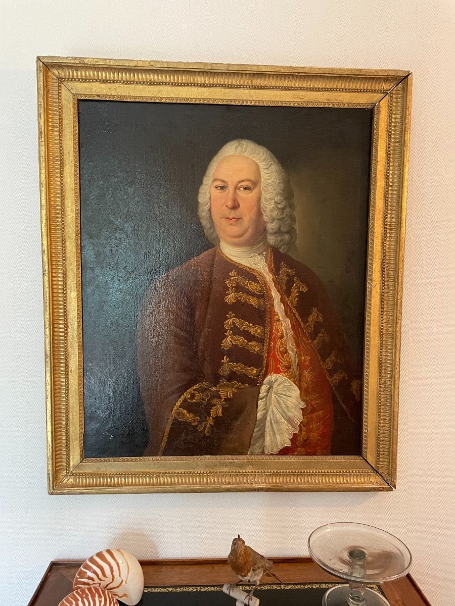 Old Painting Oil On Canvas Large Portrait Of A Noble XVIII Eme Framed Aristocrat-photo-2