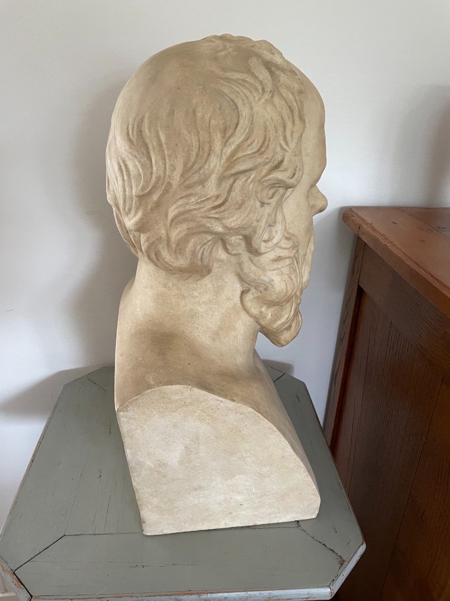 Imposing Bust Of Socrates In Plaster, Middle XX Eme Statue Ancient Sculpture-photo-2