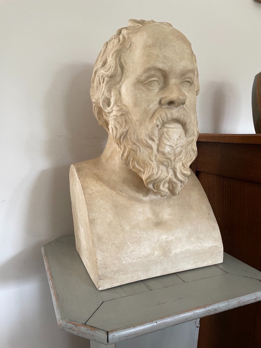 Imposing Bust Of Socrates In Plaster, Middle XX Eme Statue Ancient Sculpture-photo-4