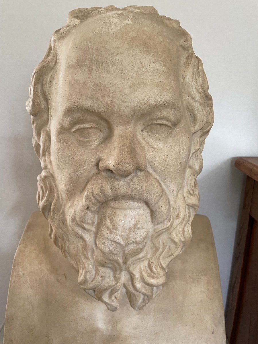 Imposing Bust Of Socrates In Plaster, Middle XX Eme Statue Ancient Sculpture-photo-3