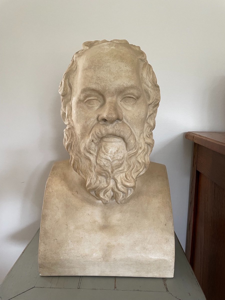 Imposing Bust Of Socrates In Plaster, Middle XX Eme Statue Ancient Sculpture-photo-4