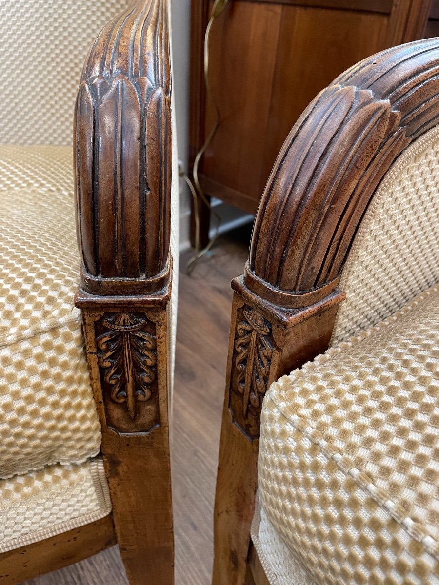 Old Pair Of Bergeres Empire Armchairs In Walnut XIXth Time Very Good Condition-photo-4