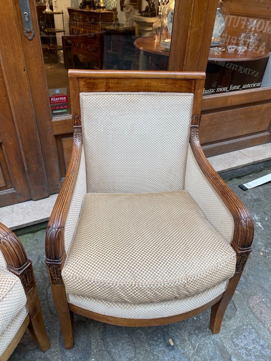 Old Pair Of Bergeres Empire Armchairs In Walnut XIXth Time Very Good Condition-photo-3