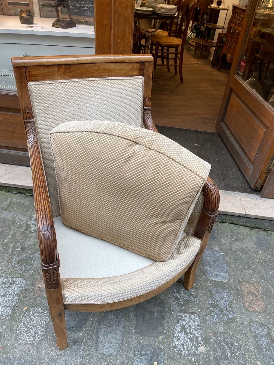 Old Pair Of Bergeres Empire Armchairs In Walnut XIXth Time Very Good Condition-photo-5