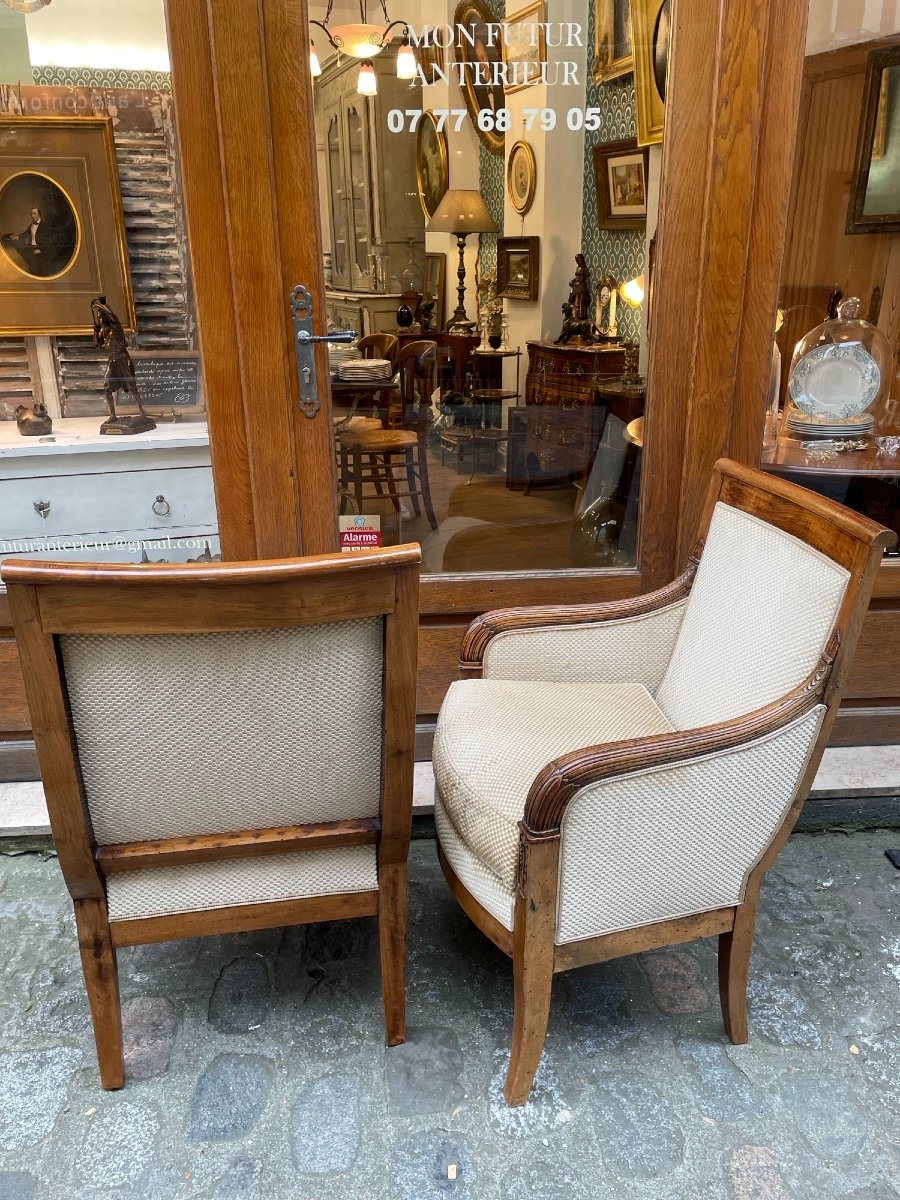 Old Pair Of Bergeres Empire Armchairs In Walnut XIXth Time Very Good Condition-photo-7