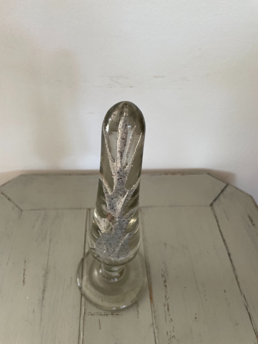 Old Paperweight In Sulfurized Glass, Wig Holder XIX Eme Century Obelisk-photo-3