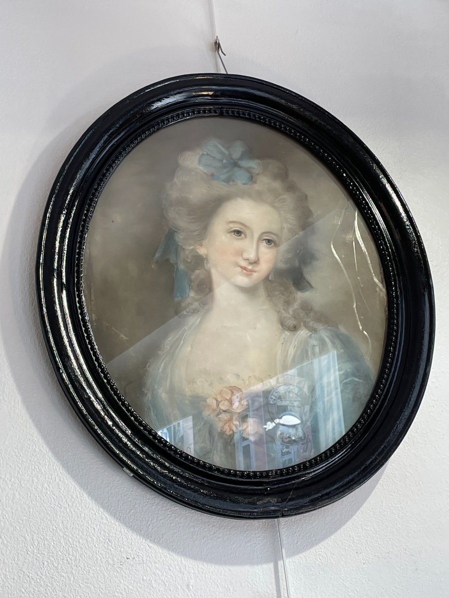 Ancien et grand Pastel d'Une Dame De Qualité Fin Du XVIII Eme Siècle Vers 1800-photo-2