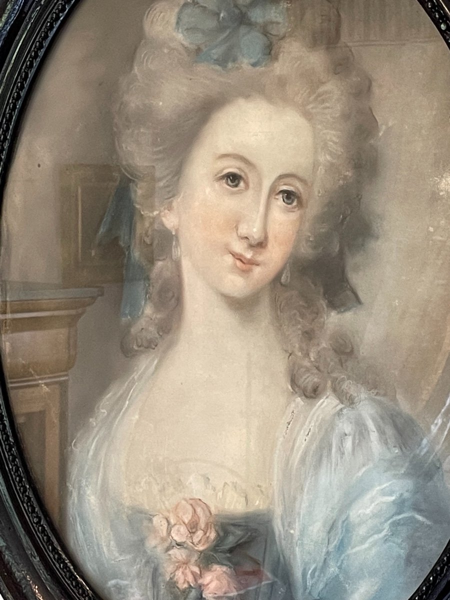 Ancien et grand Pastel d'Une Dame De Qualité Fin Du XVIII Eme Siècle Vers 1800-photo-3