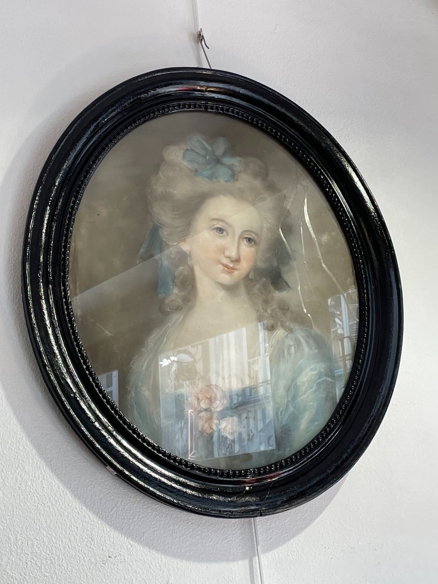 Ancien et grand Pastel d'Une Dame De Qualité Fin Du XVIII Eme Siècle Vers 1800-photo-5