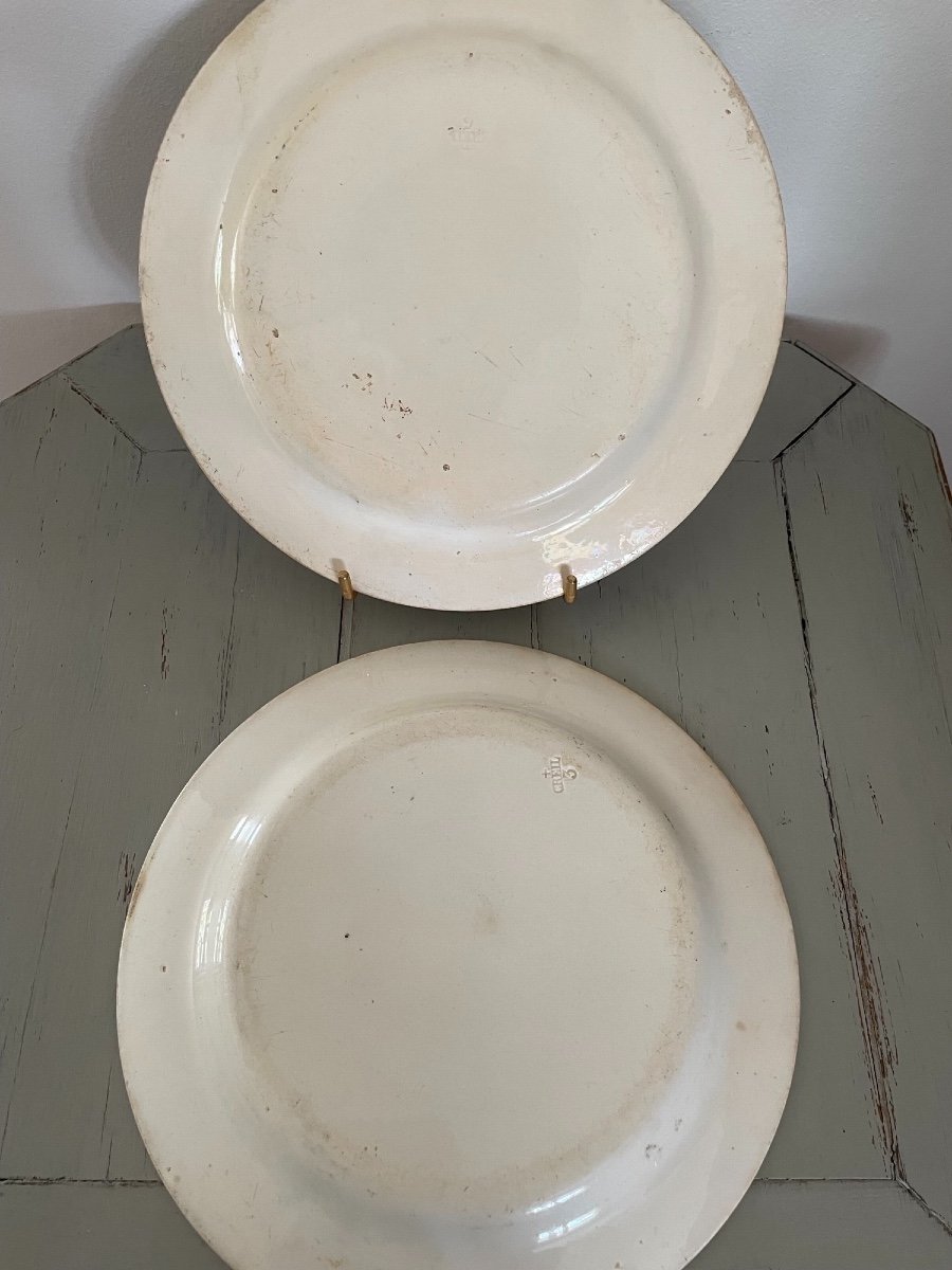 2 Plates In Fine Earthenware Creil And Montereau Polychrome XIXth Century-photo-2