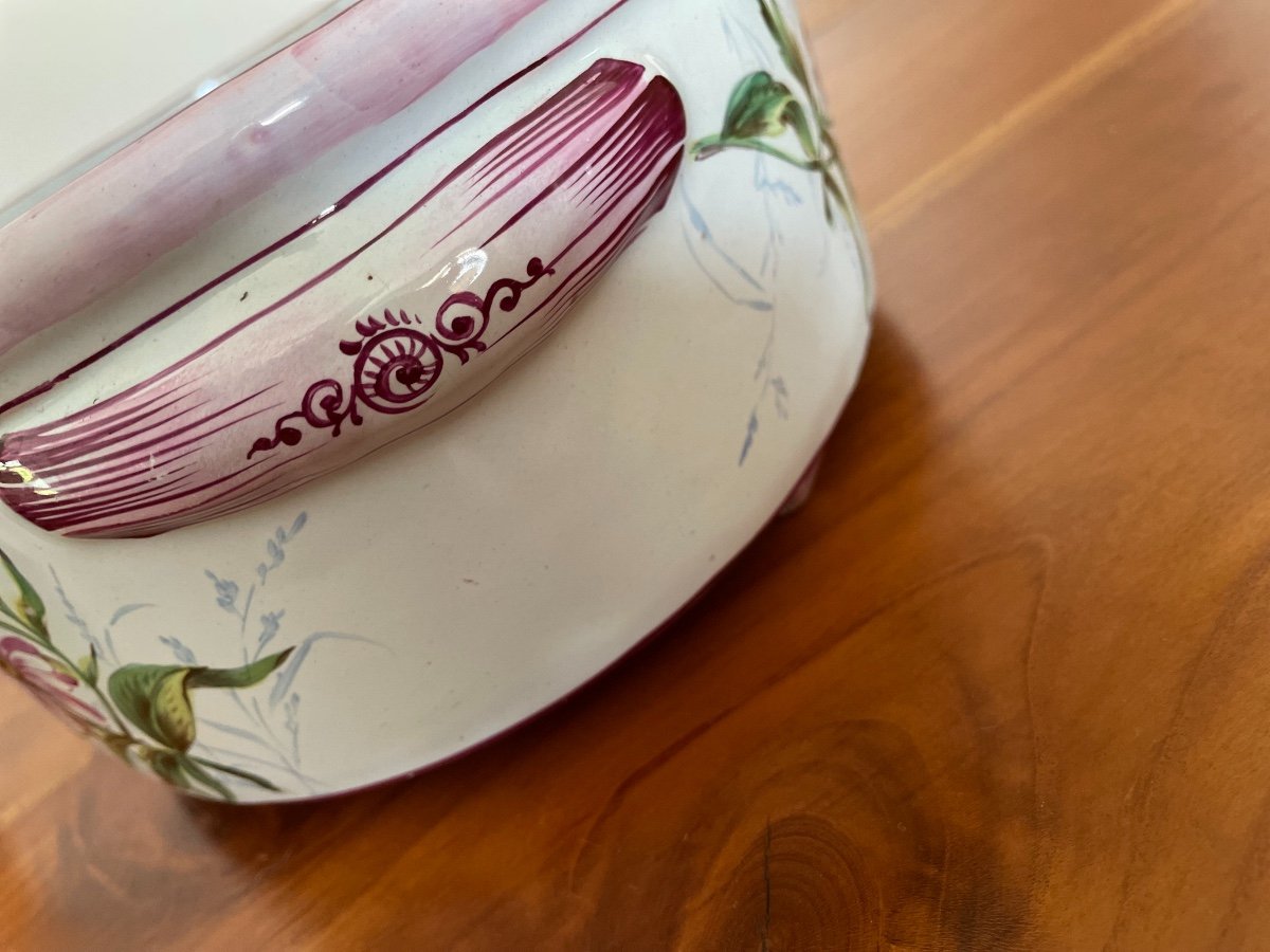 Center Table, Saint Clement Faience Planter In The Taste Of Emile Gallé Art Nouveau-photo-3