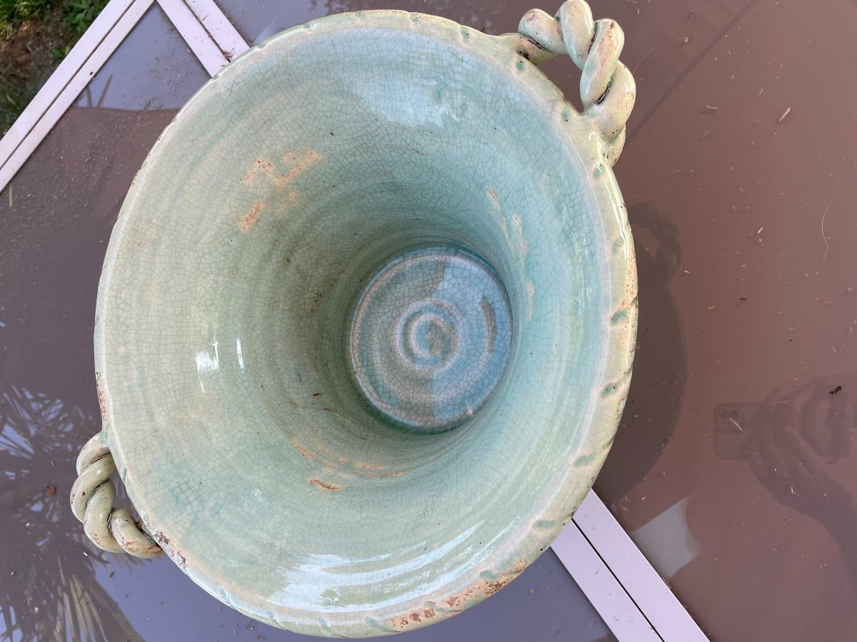 Old Cachepot, Pot, Planter Glazed Terracotta Celadon Ceramic Early XX Eme-photo-2