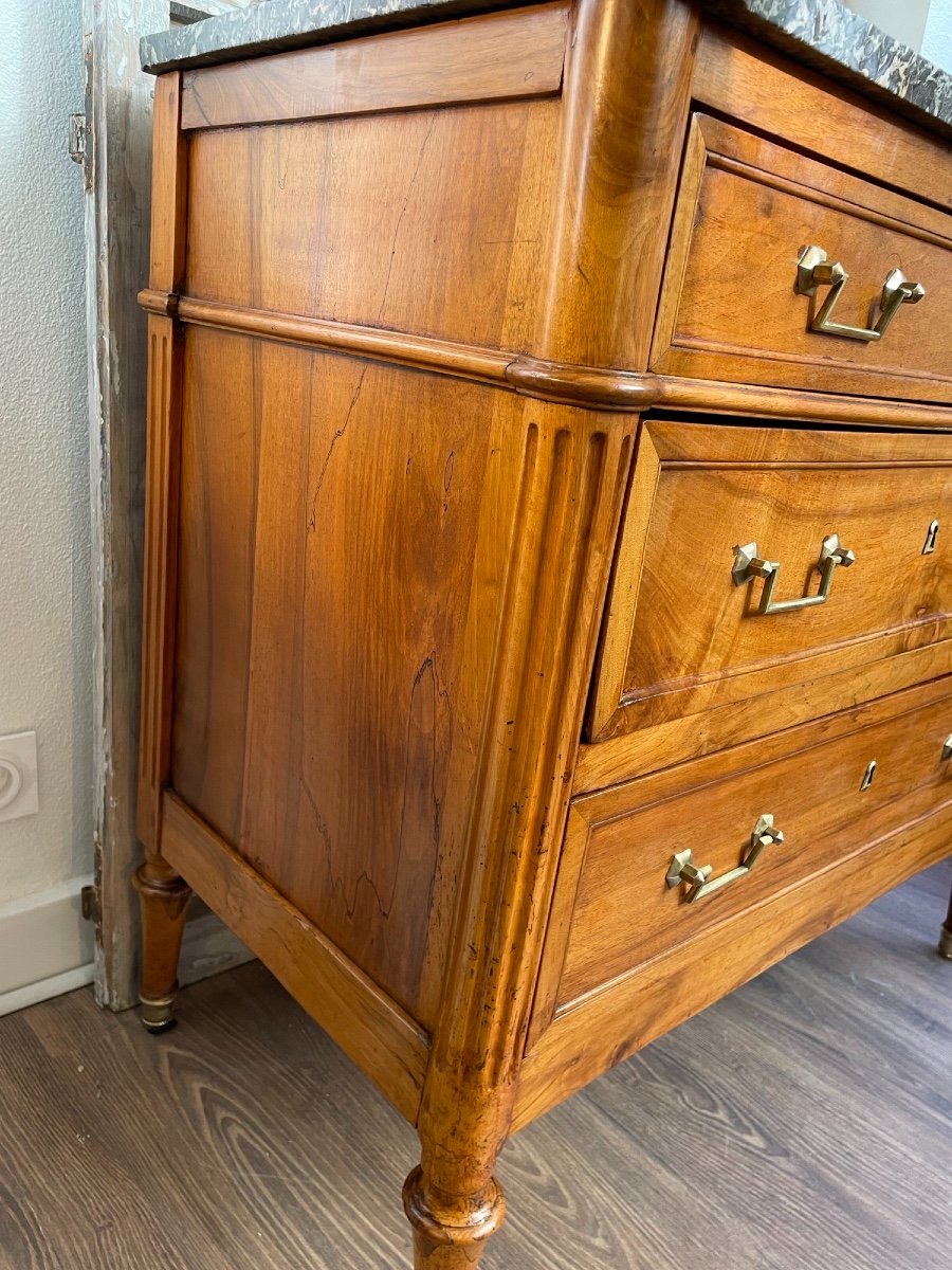 Old And Small Louis XVI Commode Small Size In Walnut End XVIII / Beginning XIX Eme Marble-photo-3