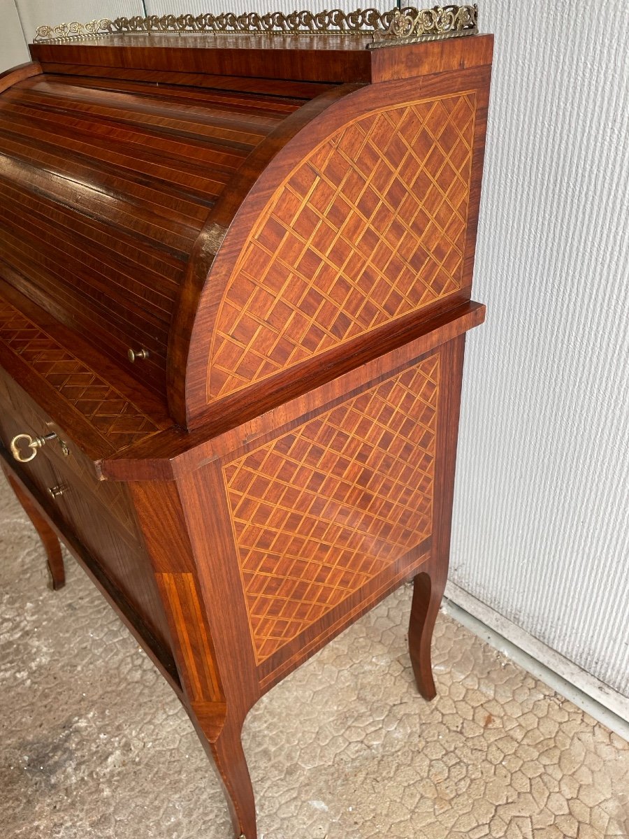 Old Small Secretary Lady's Desk In Marquetry Around 1900-photo-3