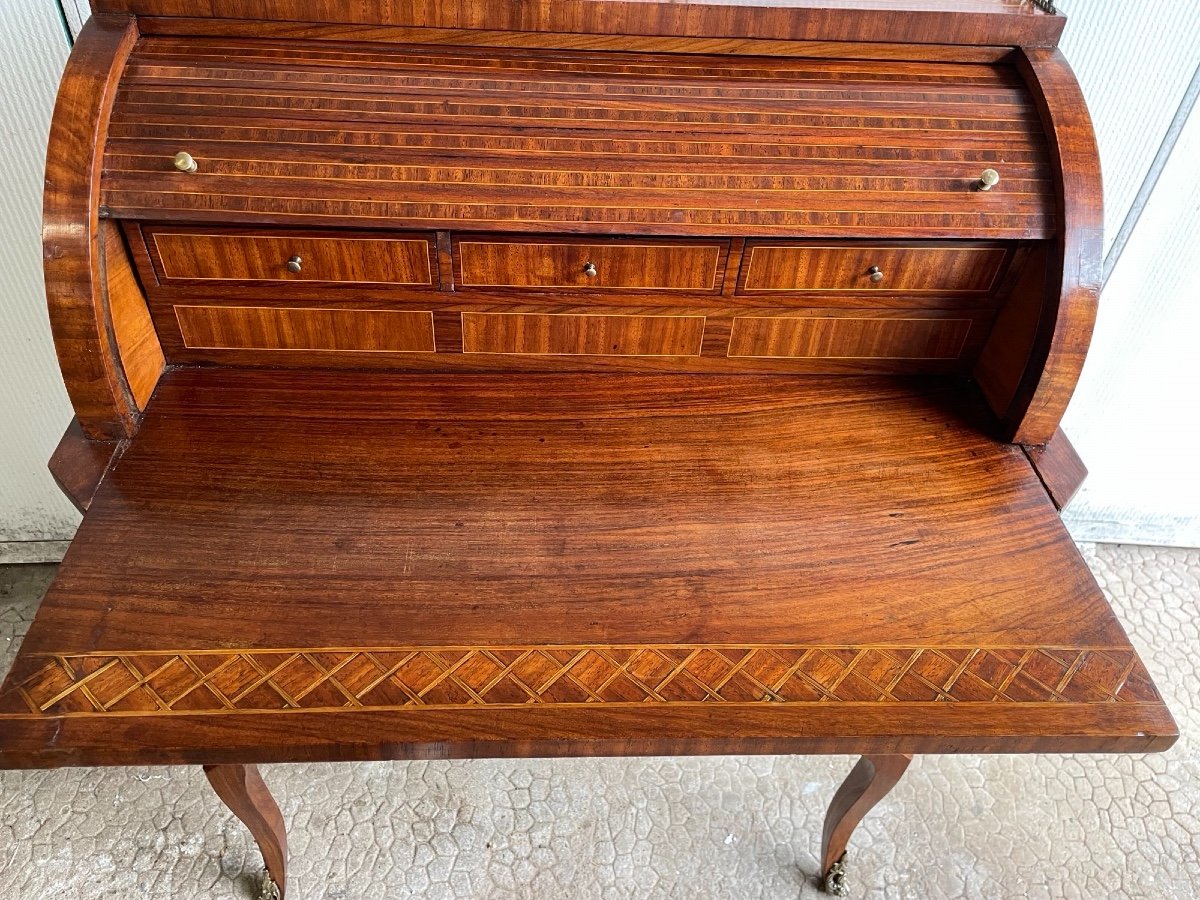 Old Small Secretary Lady's Desk In Marquetry Around 1900-photo-4