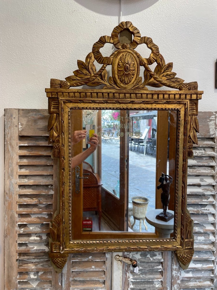 Old Louis XVI Period Mirror Patinated And Golden Wood Of Beautiful Size XVIII-photo-2