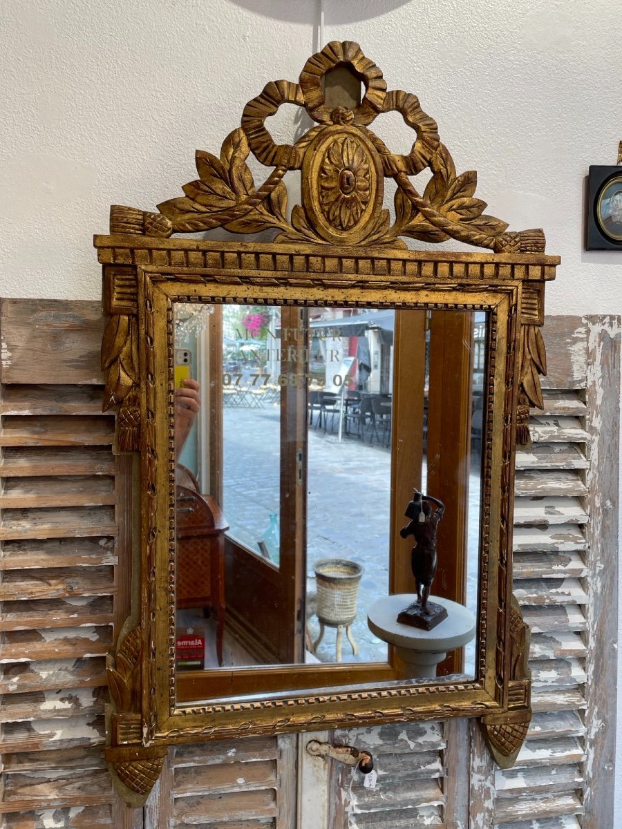 Old Louis XVI Period Mirror Patinated And Golden Wood Of Beautiful Size XVIII