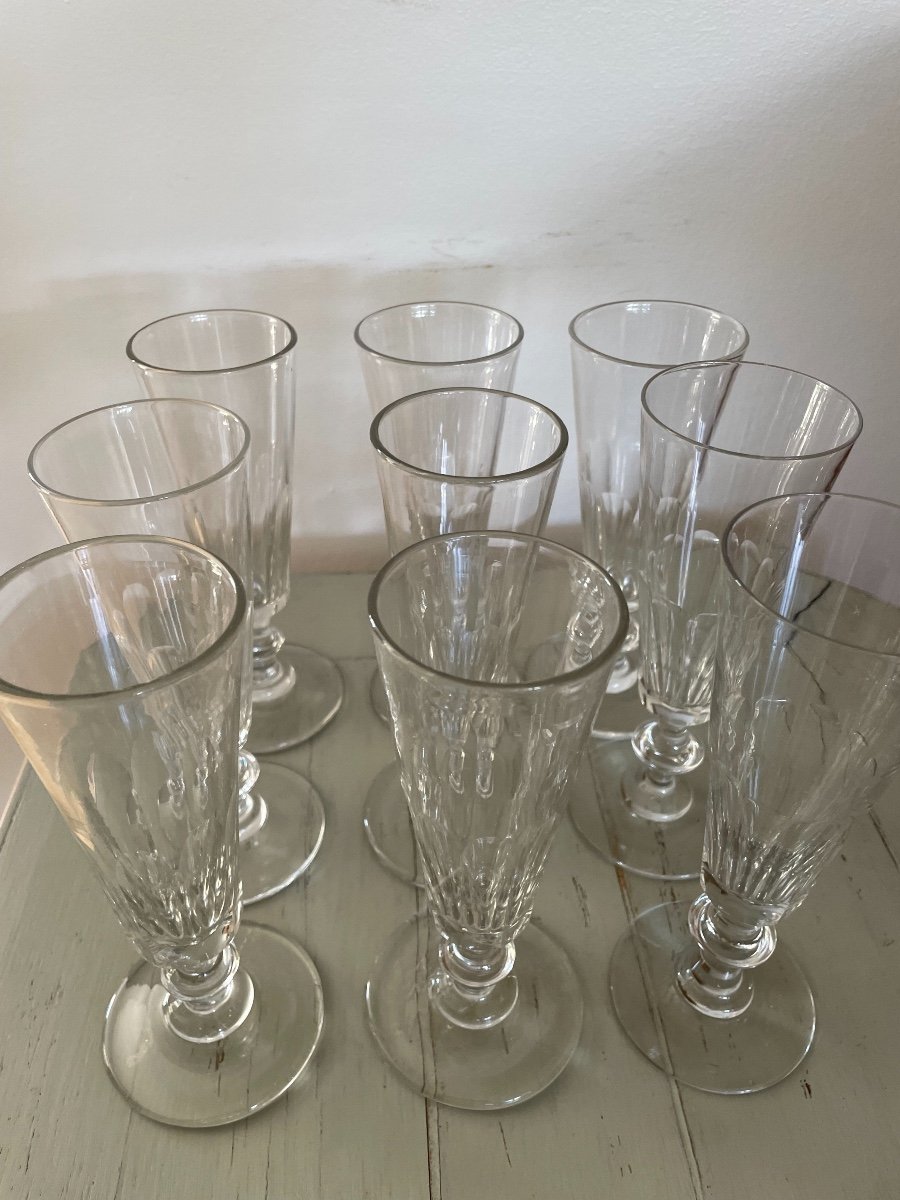 Series Of 9 Old Crystal Champagne Flutes XIX Eme Century Good Condition-photo-4