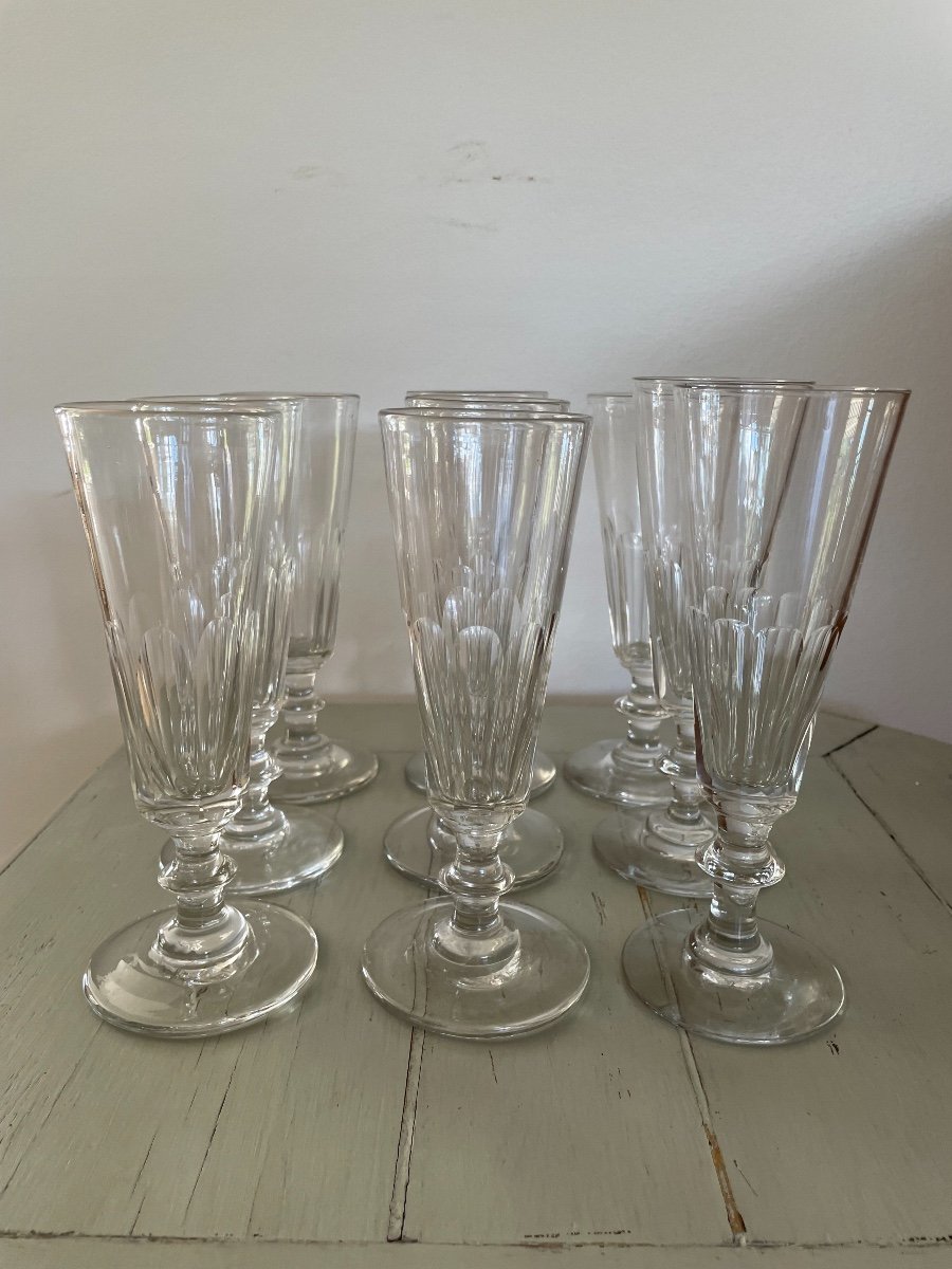 Series Of 9 Old Crystal Champagne Flutes XIX Eme Century Good Condition-photo-1