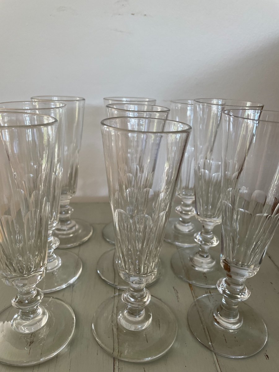 Series Of 9 Old Crystal Champagne Flutes XIX Eme Century Good Condition-photo-4