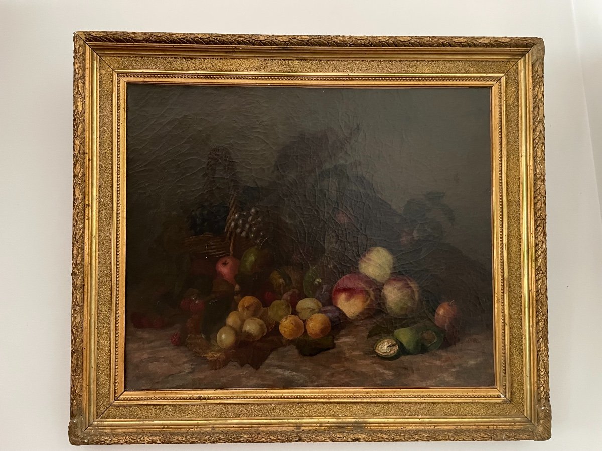 Tableau Ancien Huile Sur Toile XIX ème Siècle Nature Morte Signée Datée-photo-2