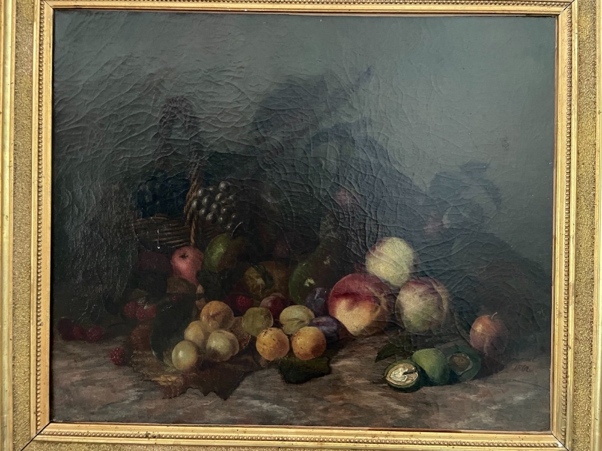 Tableau Ancien Huile Sur Toile XIX ème Siècle Nature Morte Signée Datée-photo-3