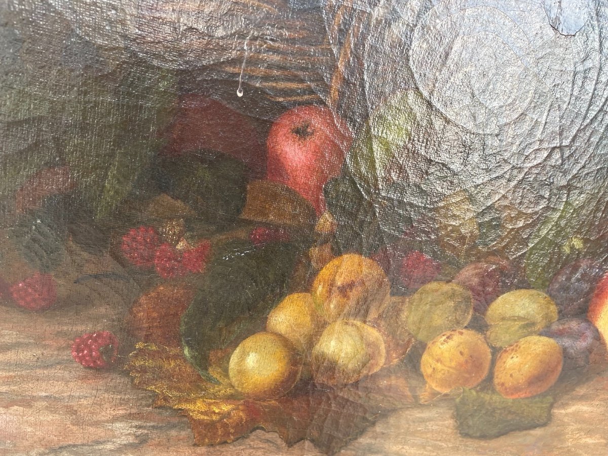 Tableau Ancien Huile Sur Toile XIX ème Siècle Nature Morte Signée Datée-photo-7