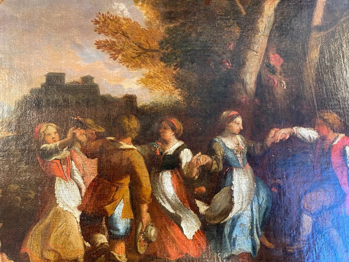 Tableau Ancien XVIII Eme, école Flamande Danse Paysanne Huile Sur Toile Scène Villageoise XVII -photo-4