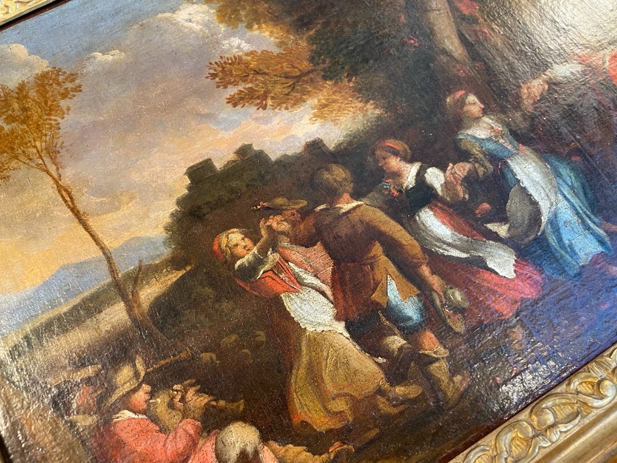 Tableau Ancien XVIII Eme, école Flamande Danse Paysanne Huile Sur Toile Scène Villageoise XVII -photo-6