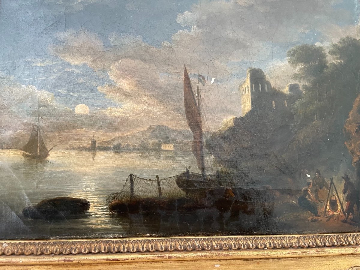 Ancien Tableau Marine époque Empire Vers 1810 Huile Sur Toile Début Du XIX ème -photo-1