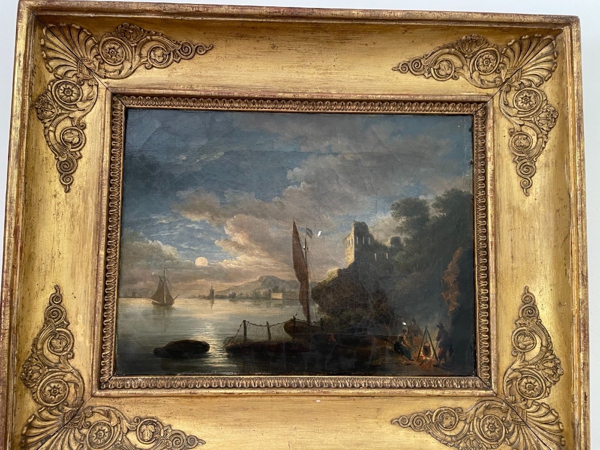 Ancien Tableau Marine époque Empire Vers 1810 Huile Sur Toile Début Du XIX ème -photo-3