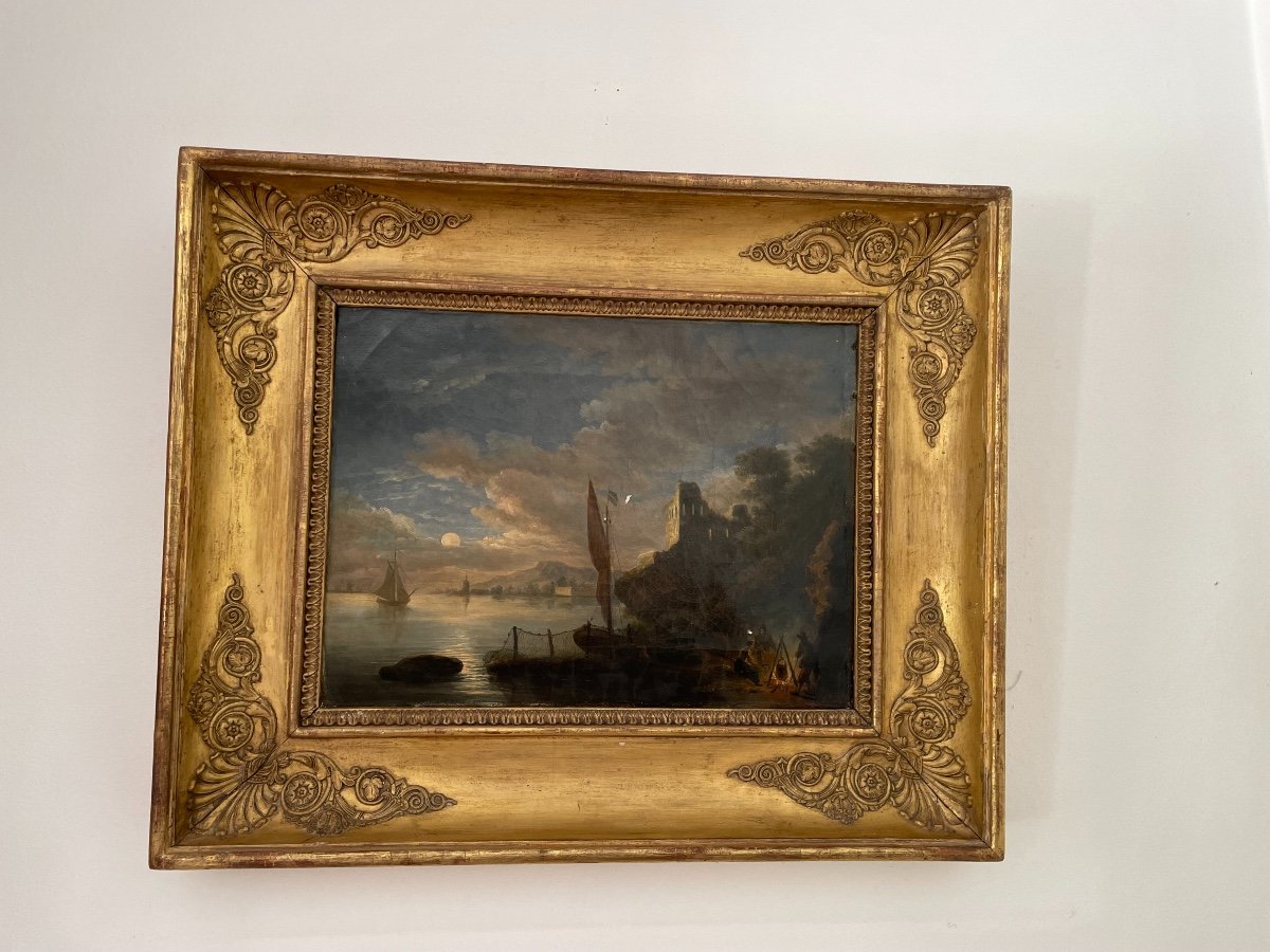 Ancien Tableau Marine époque Empire Vers 1810 Huile Sur Toile Début Du XIX ème -photo-4