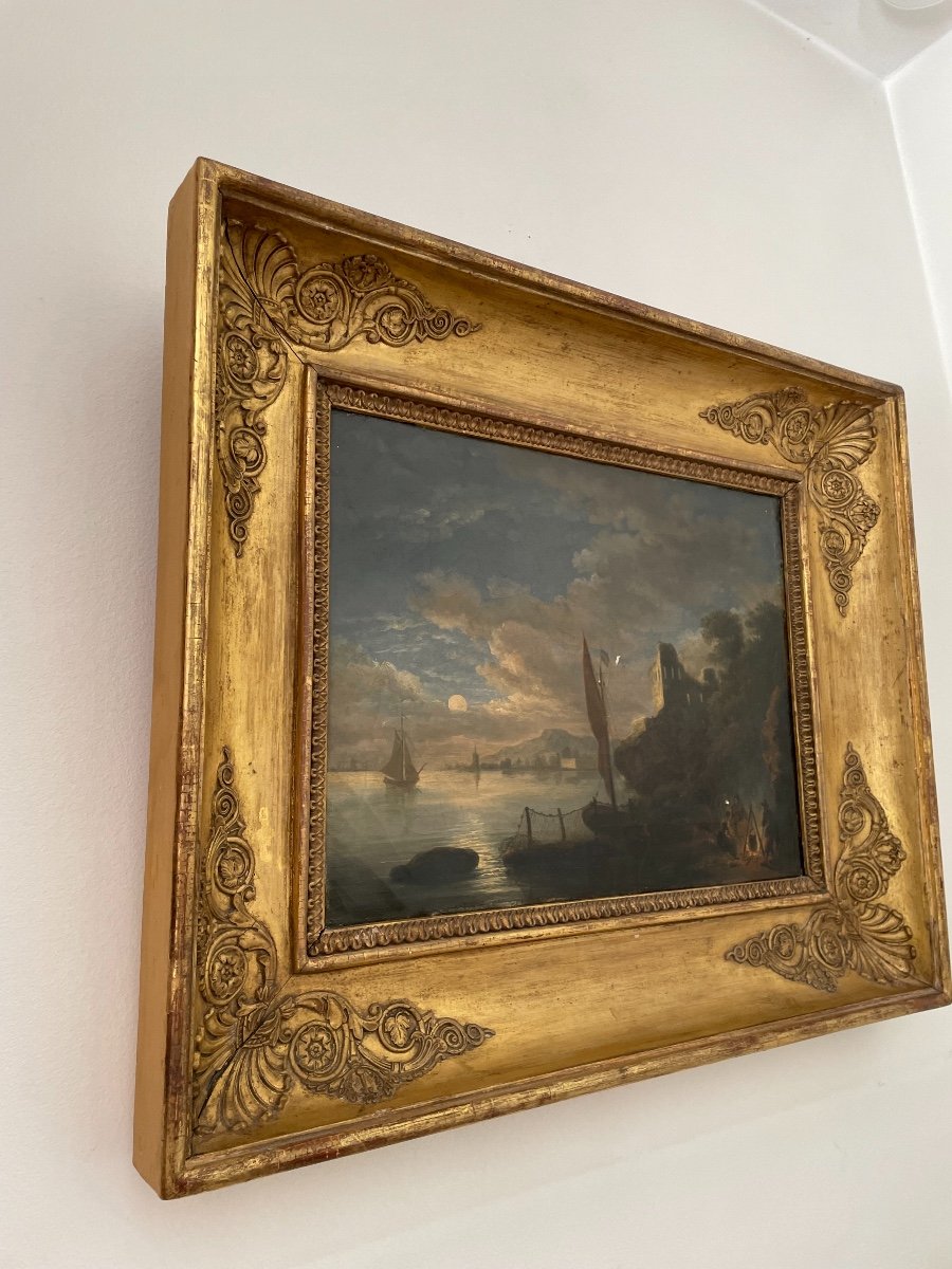 Ancien Tableau Marine époque Empire Vers 1810 Huile Sur Toile Début Du XIX ème -photo-5