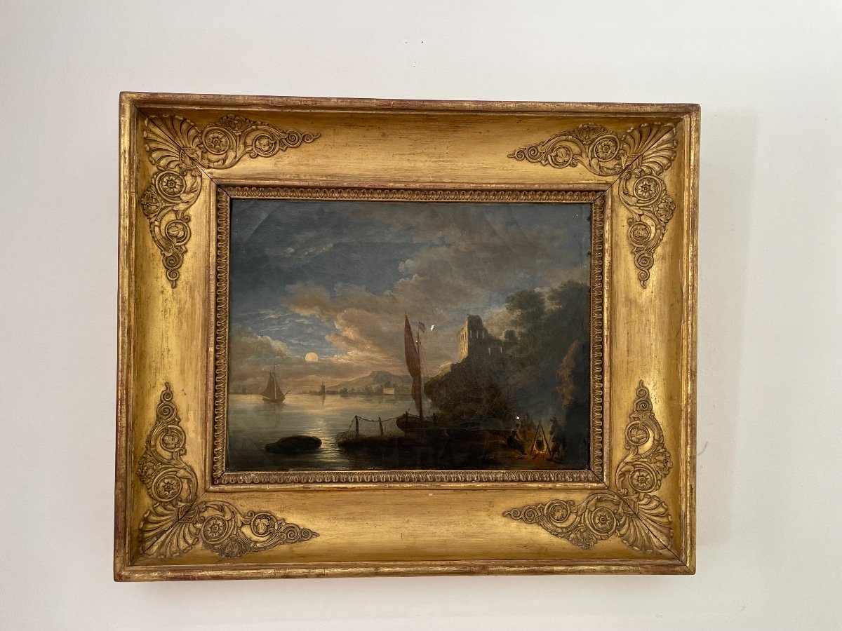 Ancien Tableau Marine époque Empire Vers 1810 Huile Sur Toile Début Du XIX ème 