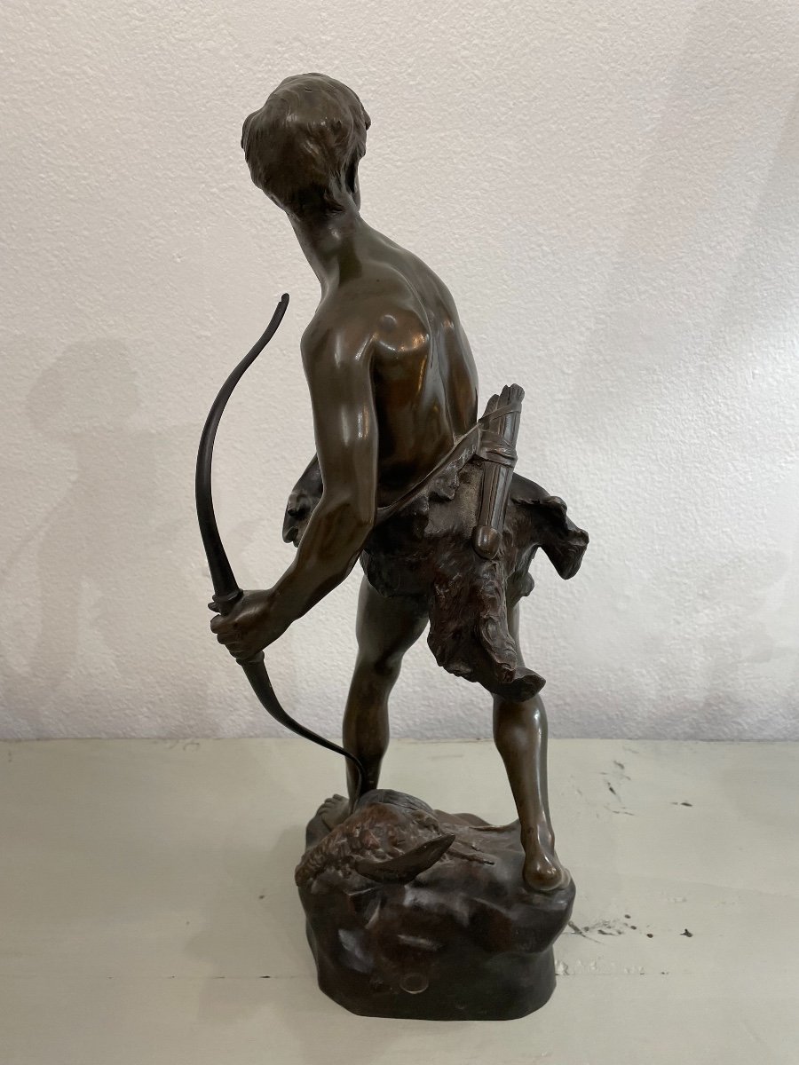 The Bow Hunter, Bronze By Henri Gauquié Late 19th Century Old Statue-photo-3