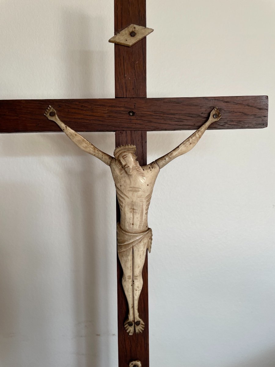 Ancient Jansenist Christ In Bone On Cross / Wooden Pedestal 18th Century Religion-photo-2