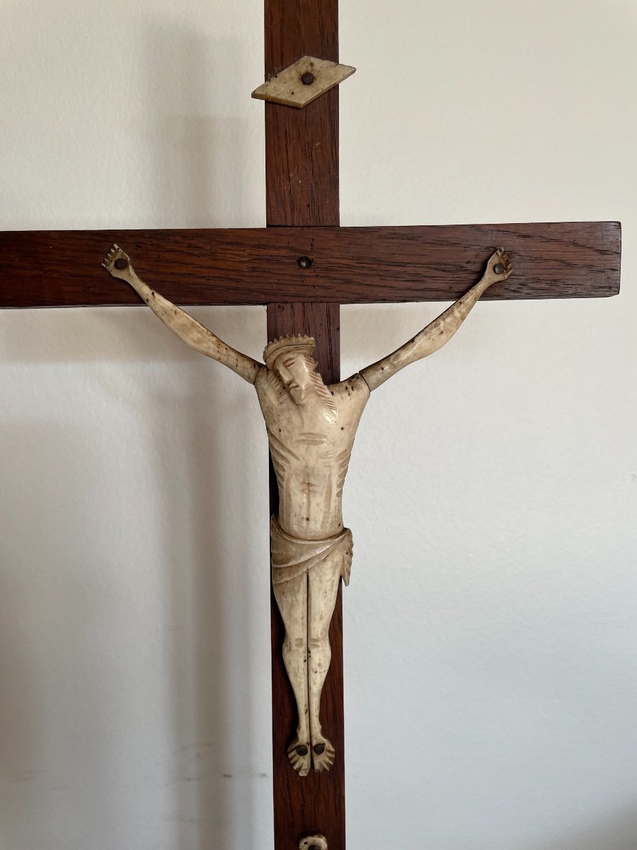 Ancient Jansenist Christ In Bone On Cross / Wooden Pedestal 18th Century Religion-photo-6