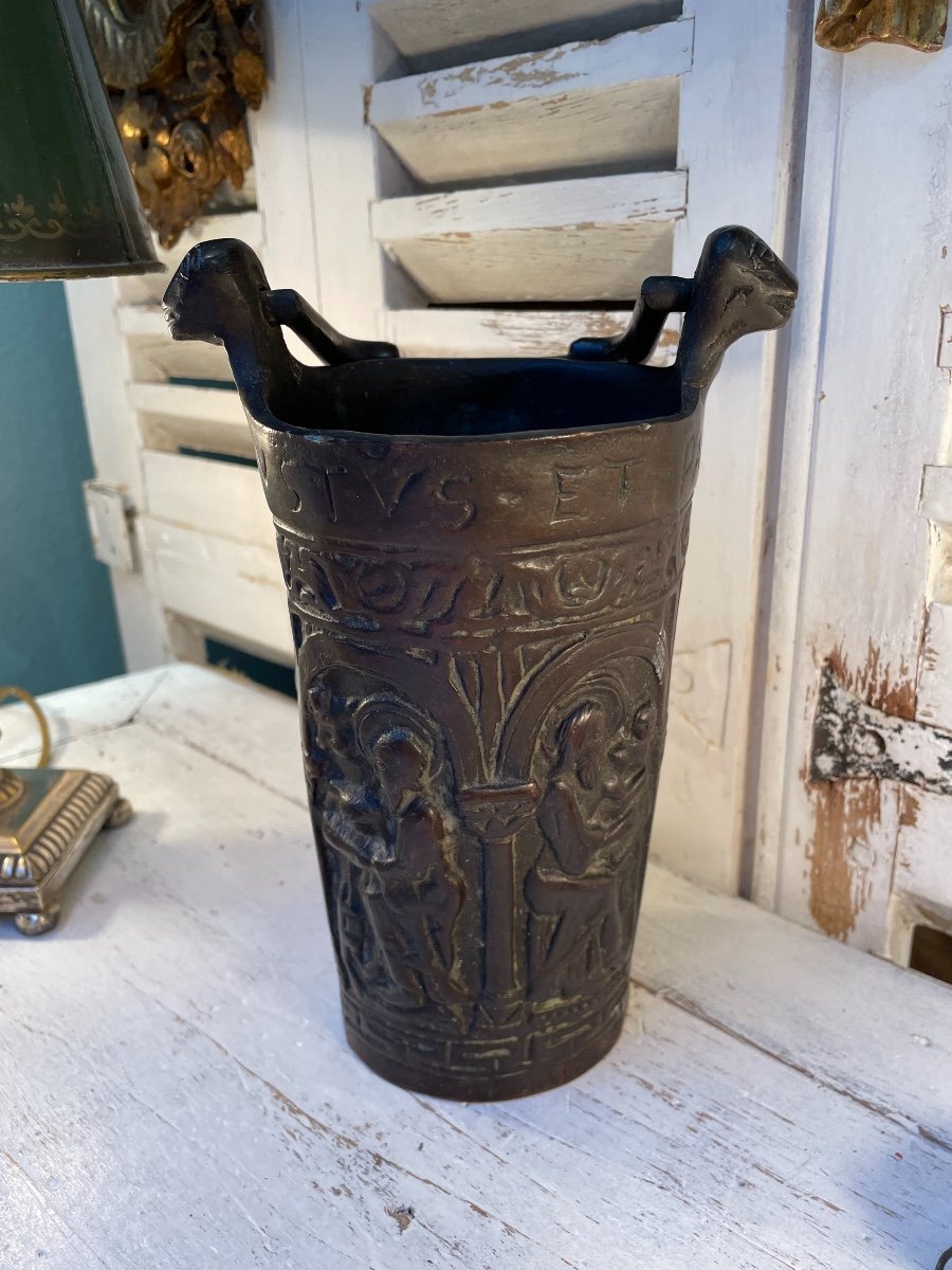 Old Large Holy Water Bucket In Bronze From The 19th Century Religion Devotion Curiosity Showcase