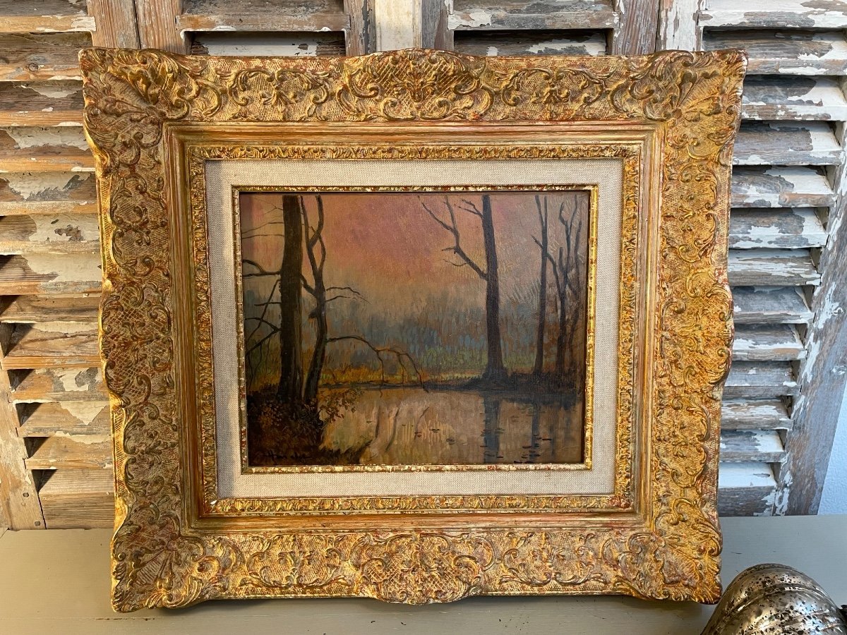 Old Painting Albert Malet School Of Rouen Autumn Landscape 20th Century Impressionist-photo-3