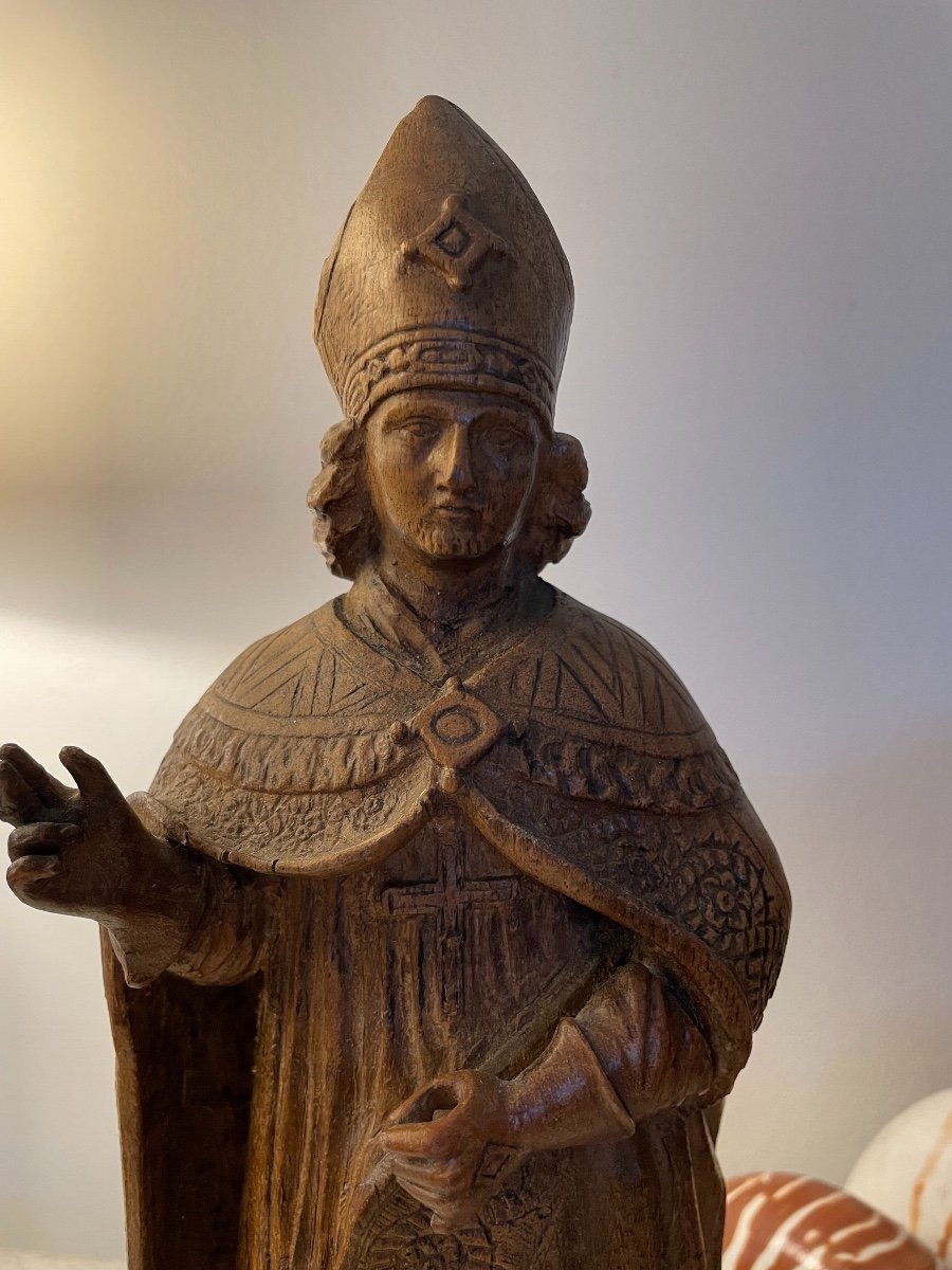 Old Wooden Bishop Statue Early 19th Century Wood Sculpture Religion Devotion Bishop-photo-6