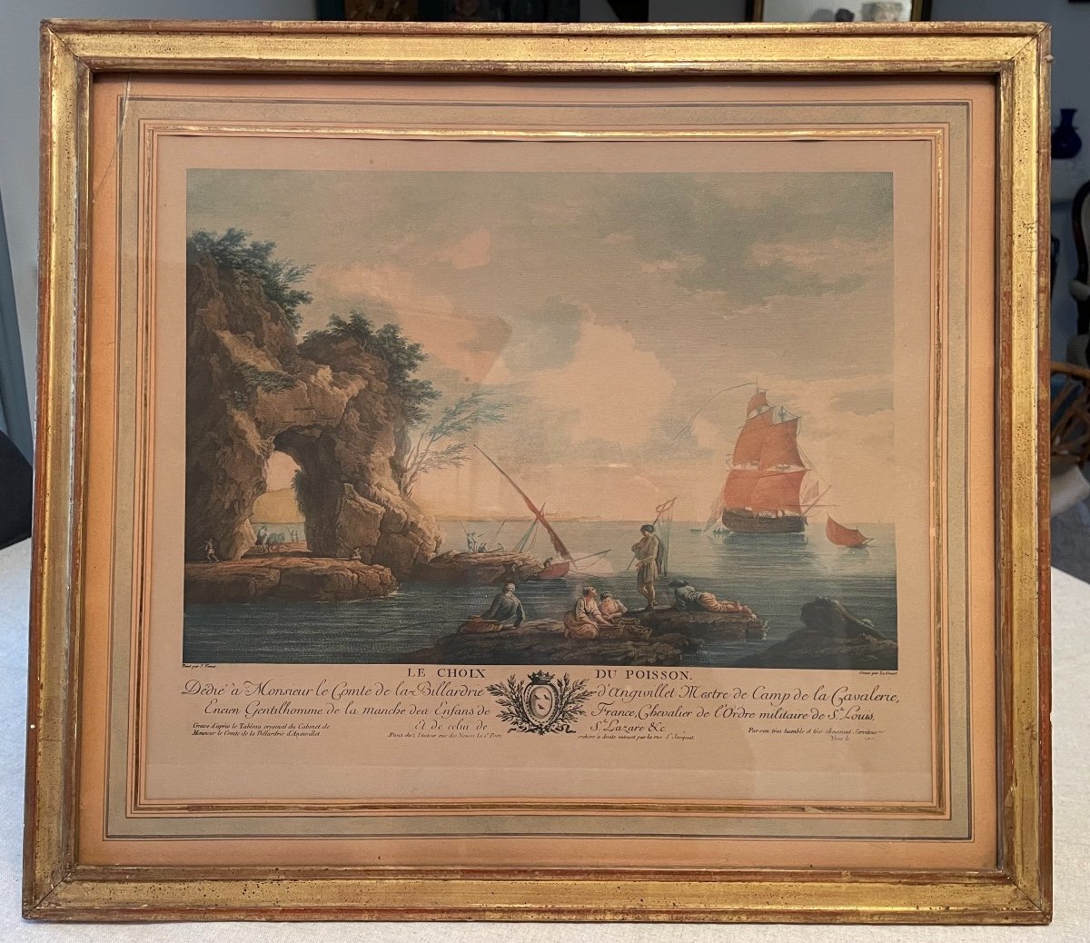 Old Enhanced Engraving, 18th Century Period By Vernet And Le Gouaz-photo-2