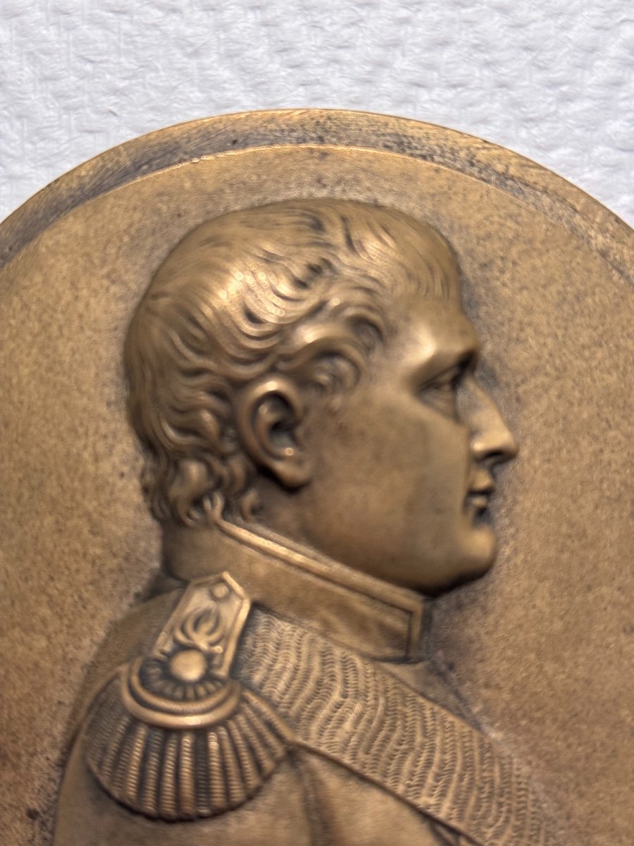 Old Miniature Bas Relief Portrait Napoleon I First Empire Golden Metal Collection-photo-3
