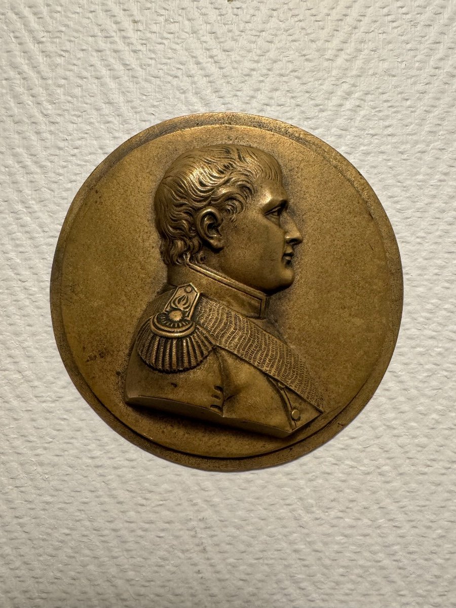 Old Miniature Bas Relief Portrait Napoleon I First Empire Golden Metal Collection-photo-4