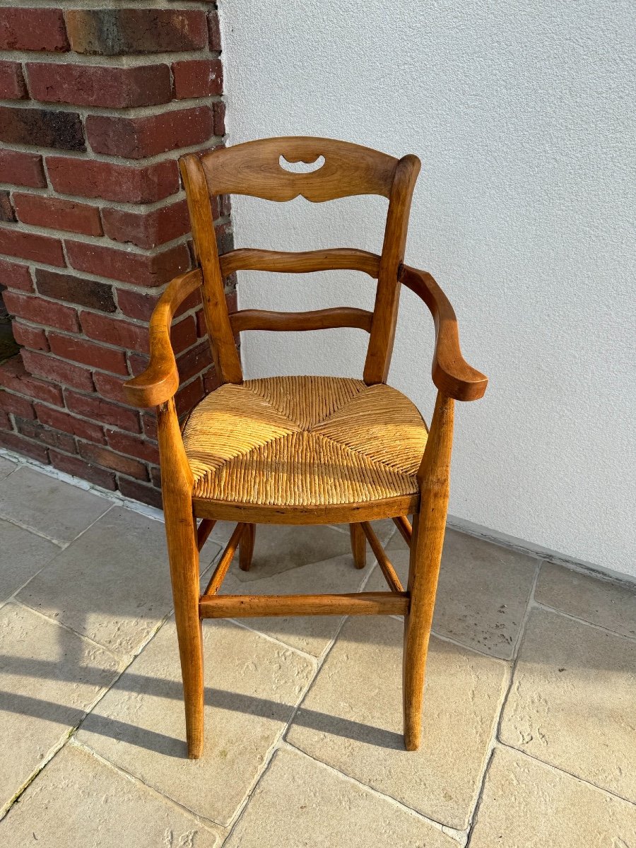 Old Child's High Chair In Cherry Wood, XIX Eme Century Popular Art-photo-2