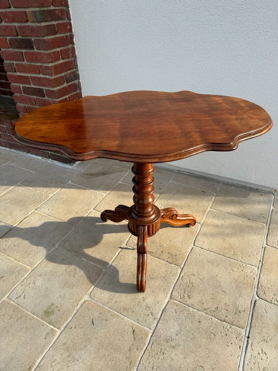 Old Violin Pedestal Table In Blond Mahogany Period 19th Century Pedestal Side Table -photo-1