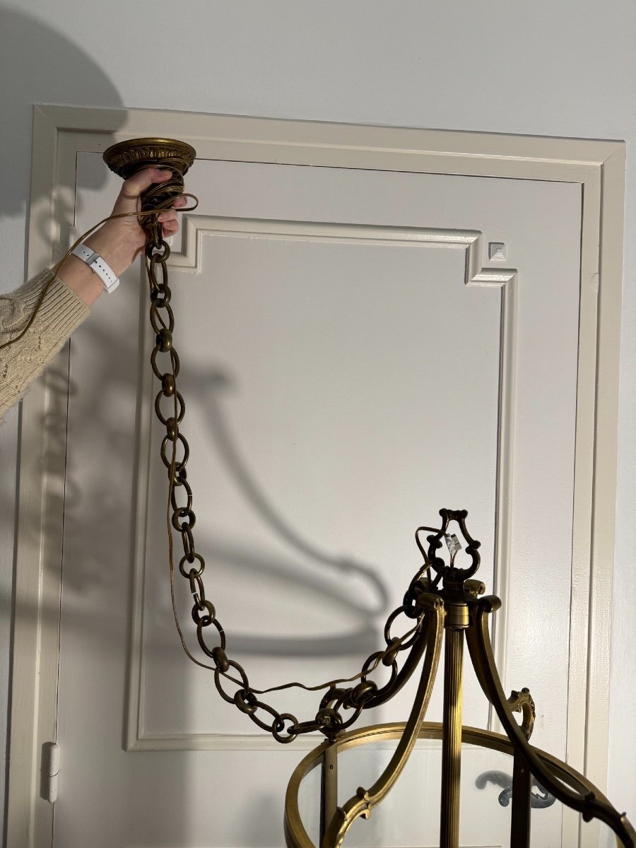 Très Grande Lanterne De Château Ronde En Bronze Style Louis XVI 180 Cm Hall Entrée Chateau -photo-1