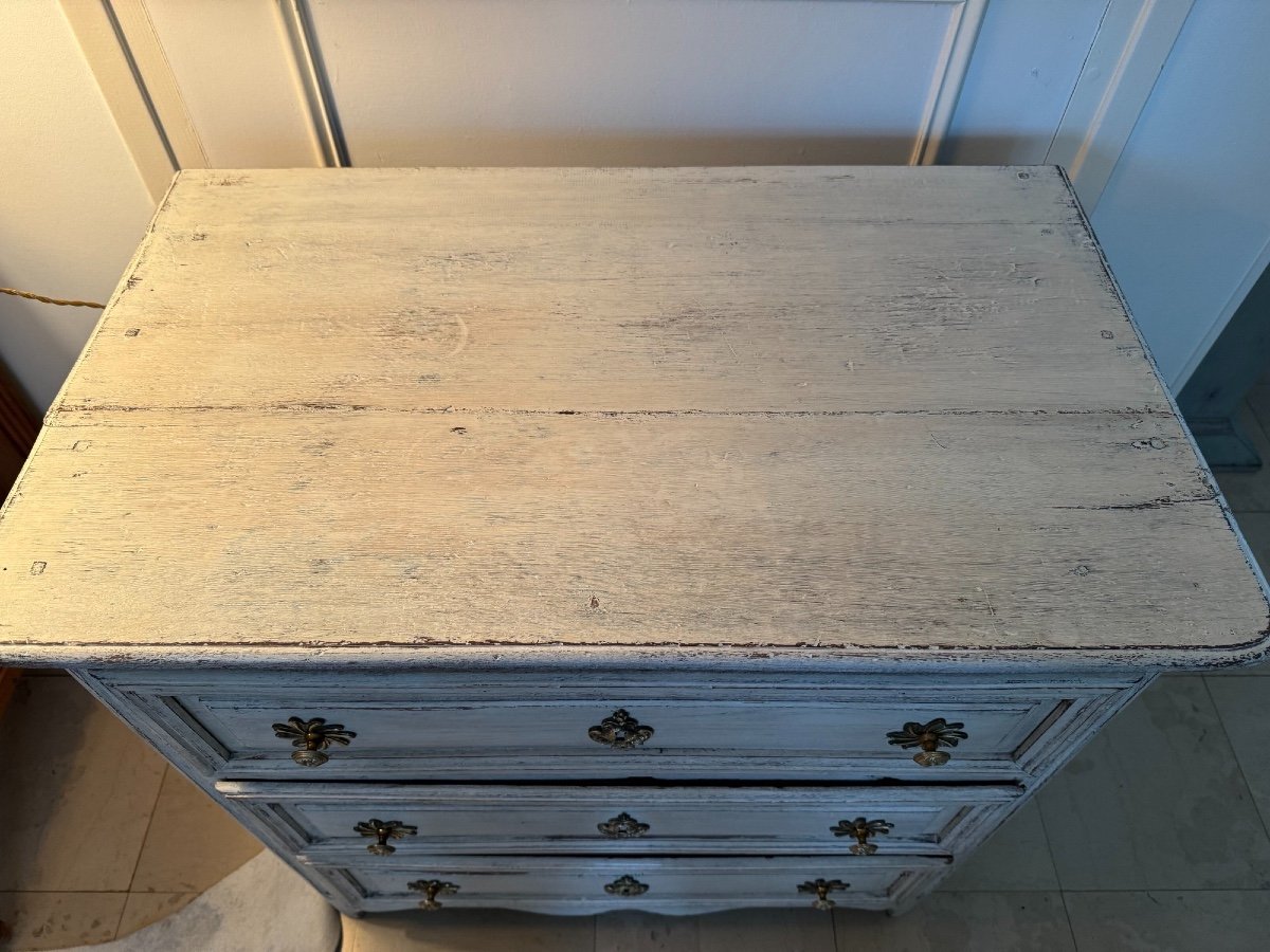 Ancienne Et Petite Commode Louis XIV Epoque XVIII Eme Siècle Patinée Peinte Chêne -photo-4